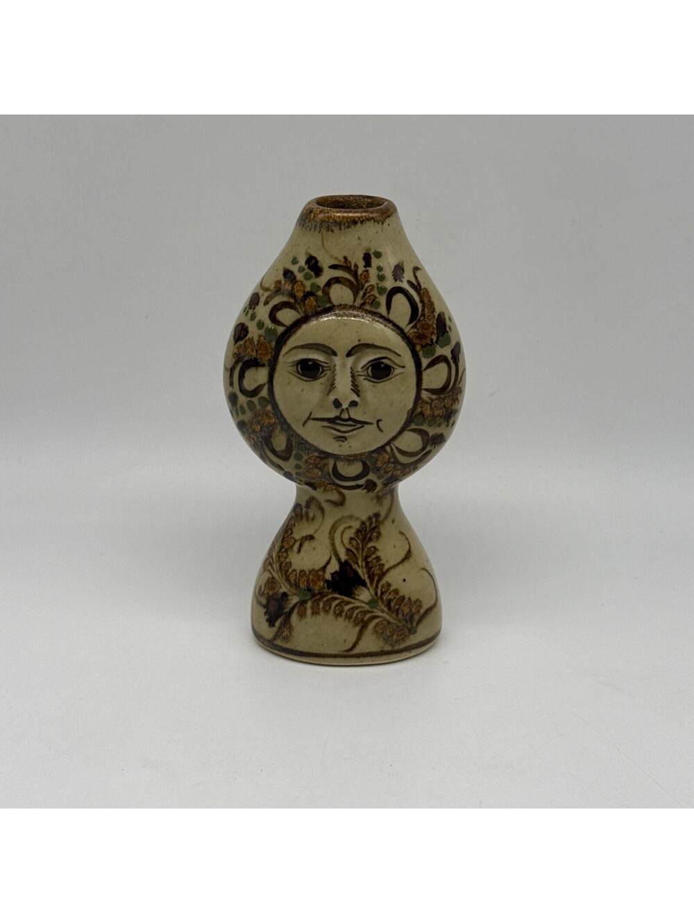 Carlos Villanueva Mexican Aztec Pottery Ceramic Sun Face Vase